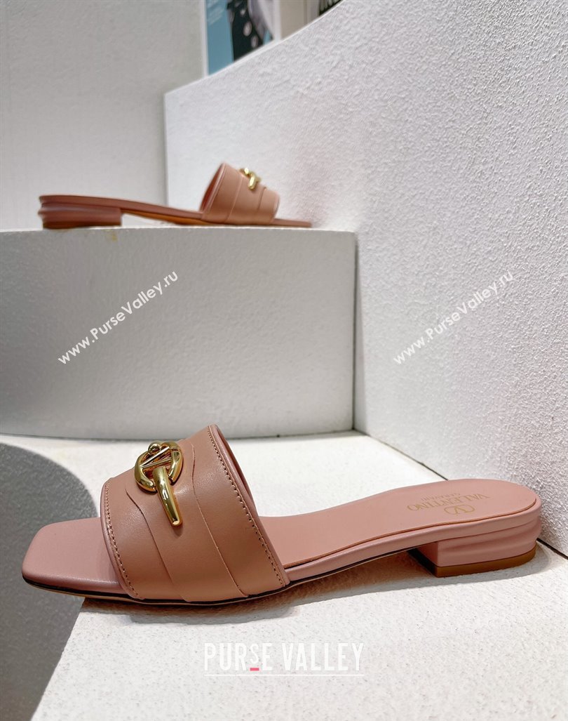 Valentino The Bold Edition VLogo Flat Slides Sandal in Calfskin Light Pink 2024 061202 (MD-240612188)