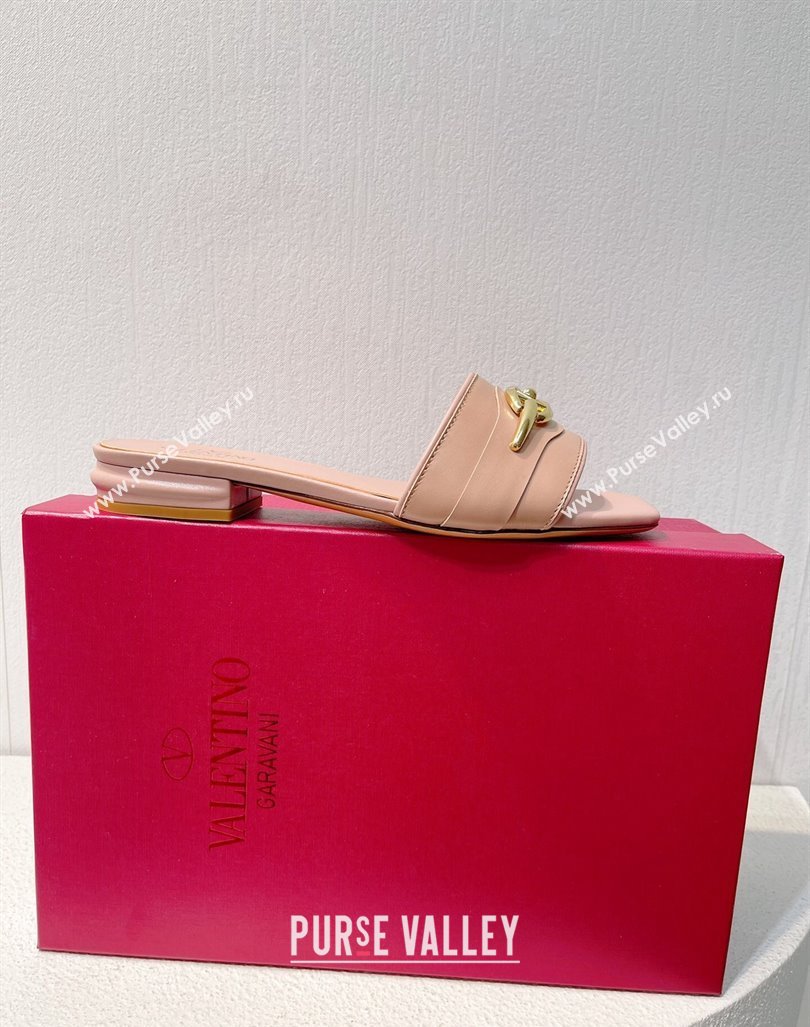 Valentino The Bold Edition VLogo Flat Slides Sandal in Calfskin Light Pink 2024 061202 (MD-240612188)