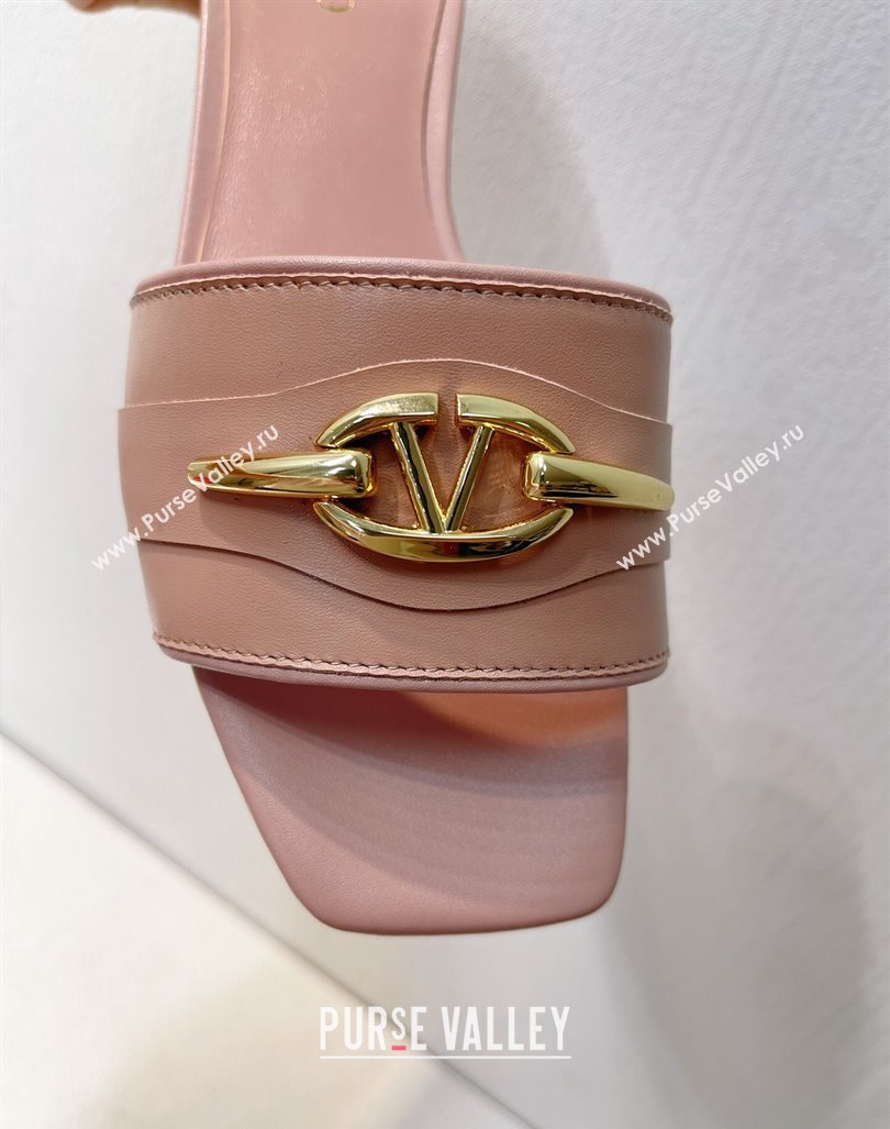 Valentino The Bold Edition VLogo Flat Slides Sandal in Calfskin Light Pink 2024 061202 (MD-240612188)