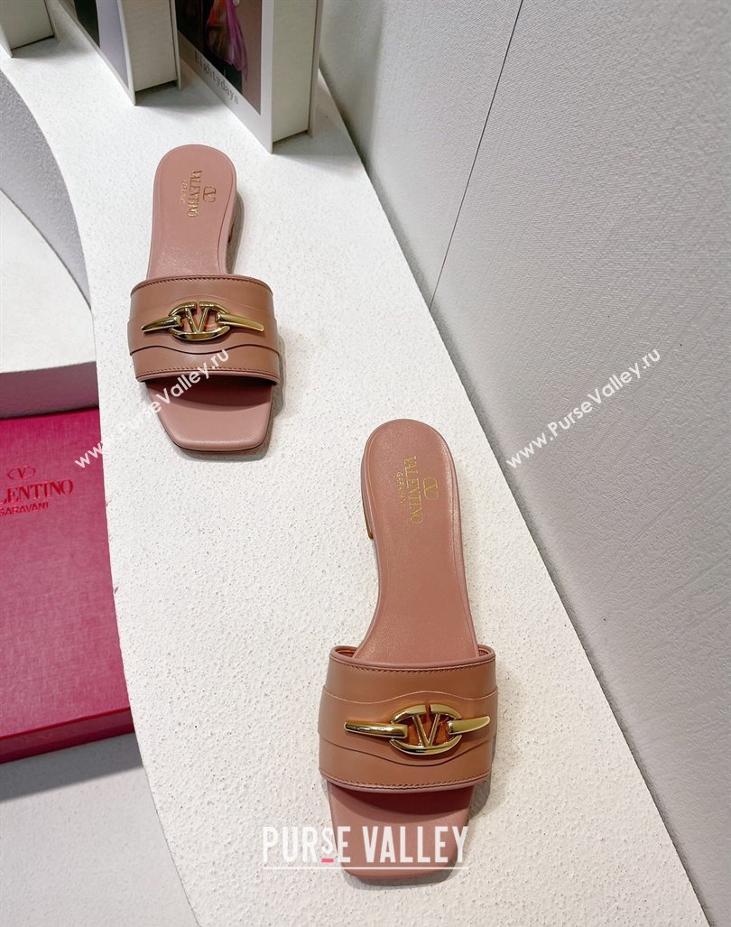 Valentino The Bold Edition VLogo Flat Slides Sandal in Calfskin Light Pink 2024 061202 (MD-240612188)