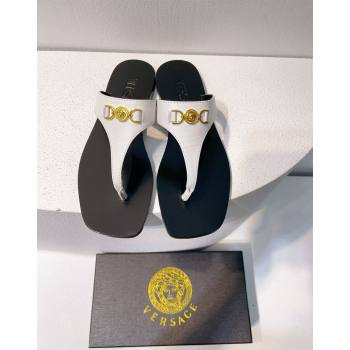 Versace Medusa 95 Calfskin Flat Thong Slides Sandal White 2024 0612 (MD-240612148)