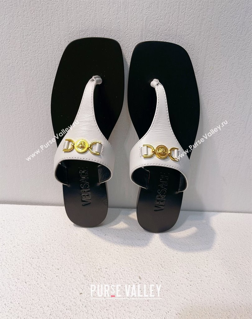 Versace Medusa 95 Calfskin Flat Thong Slides Sandal White 2024 0612 (MD-240612148)