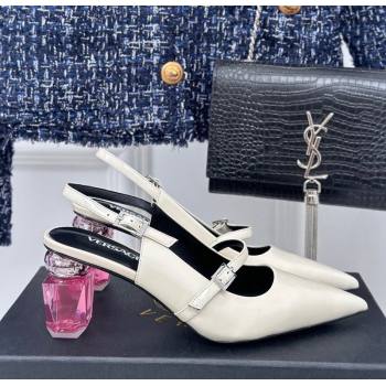 Versace Patent Leather Slingback Pumps with Bottle Heel White 2024 1114 (KL-241114109)