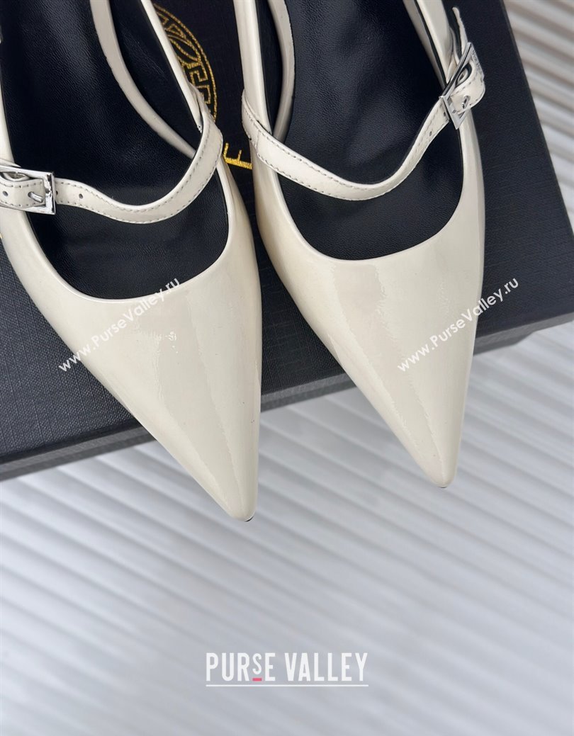 Versace Patent Leather Slingback Pumps with Bottle Heel White 2024 1114 (KL-241114109)