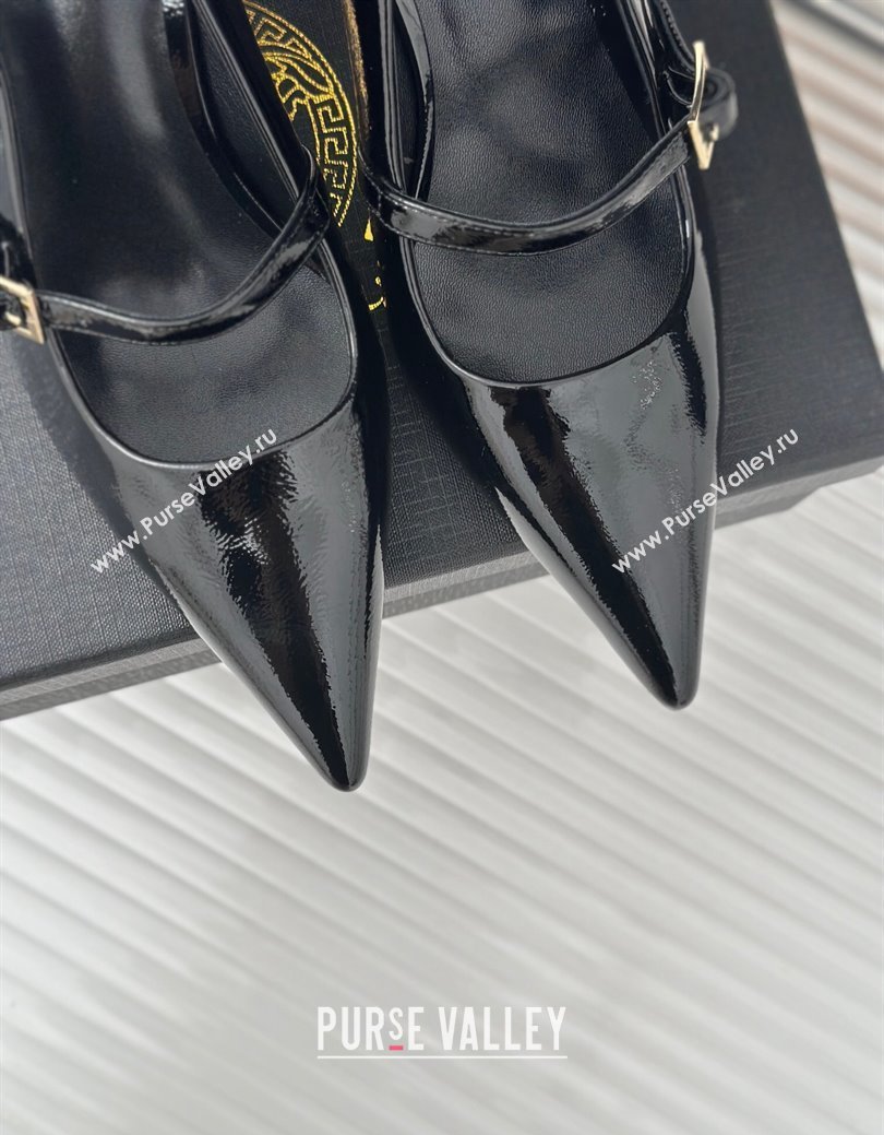 Versace Patent Leather Slingback Pumps with Bottle Heel Black 2024 1114 (KL-241114108)