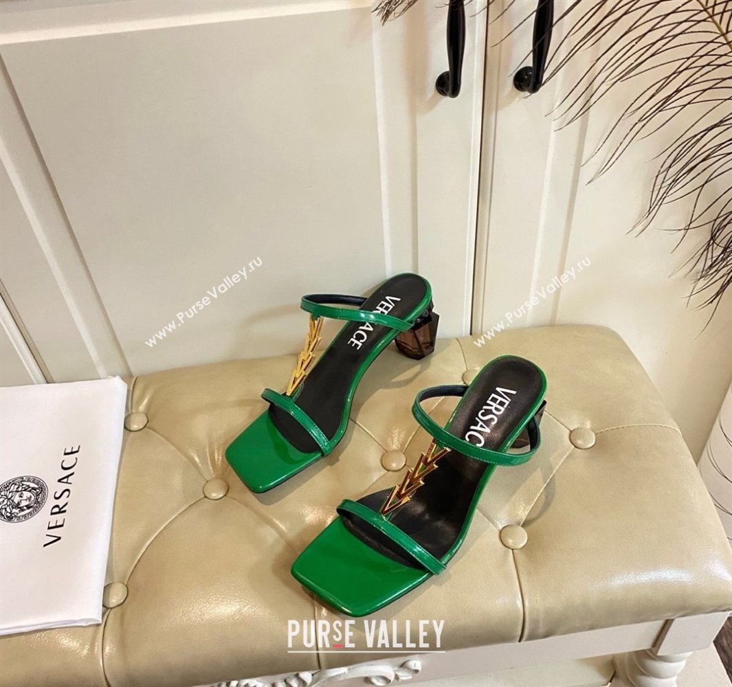 Versace Patent Leather Fragrance Heel Slides Sandal with V-Chain Green 2025 0429 (MD-250429006)