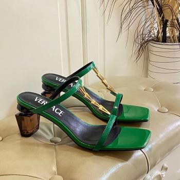 Versace Patent Leather Fragrance Heel Slides Sandal with V-Chain Green 2025 0429 (MD-250429006)