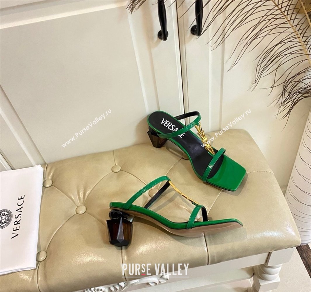 Versace Patent Leather Fragrance Heel Slides Sandal with V-Chain Green 2025 0429 (MD-250429006)