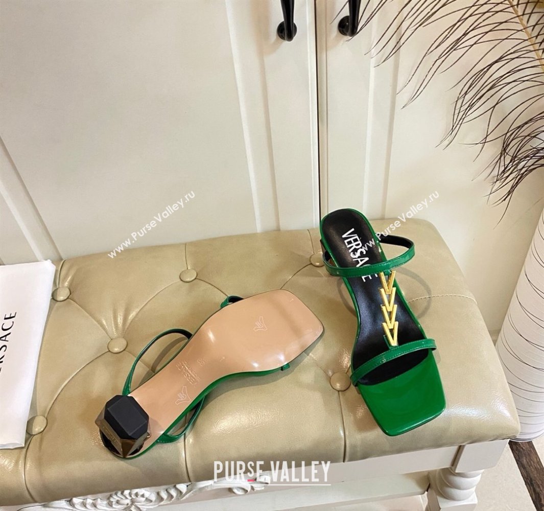 Versace Patent Leather Fragrance Heel Slides Sandal with V-Chain Green 2025 0429 (MD-250429006)