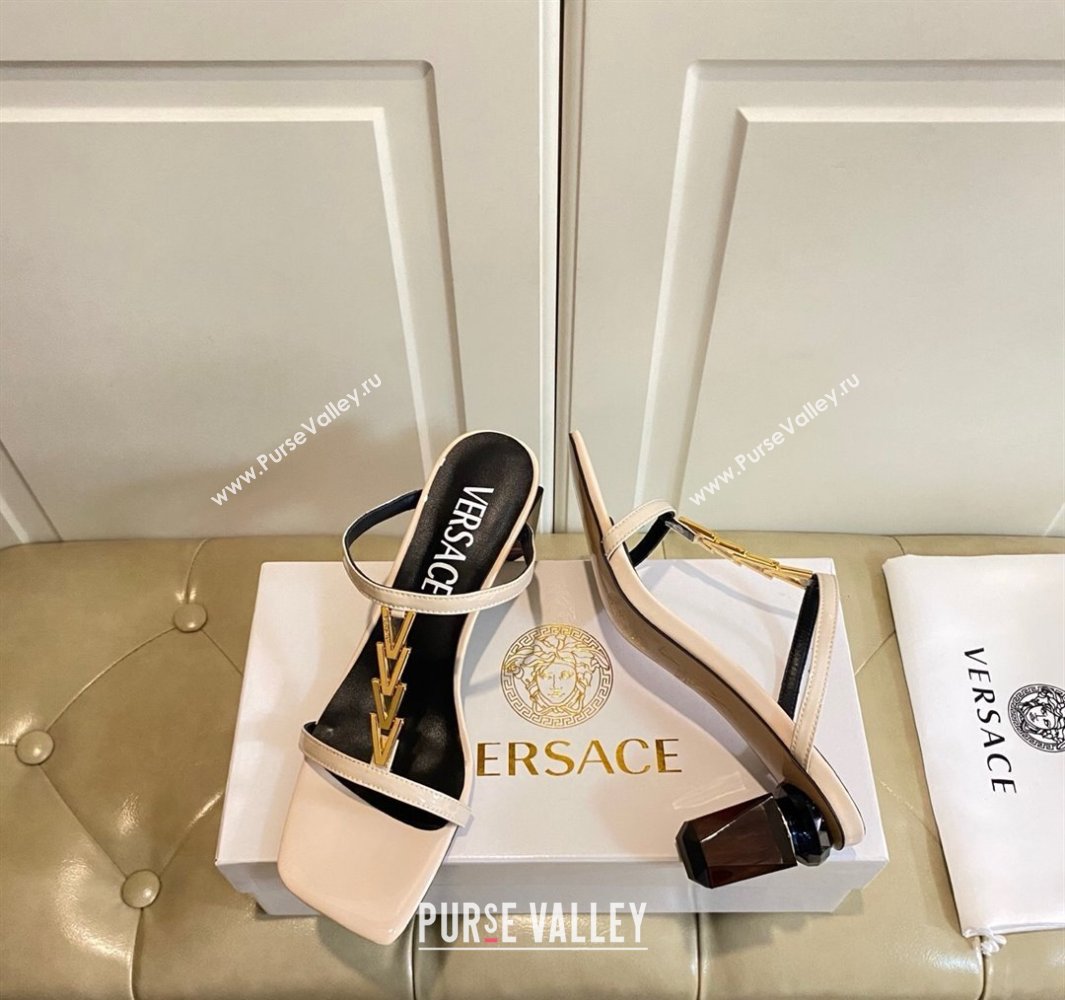 Versace Patent Leather Fragrance Heel Slides Sandal with V-Chain Nude 2025 0429 (MD-250429007)