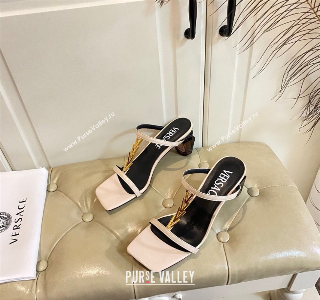 Versace Patent Leather Fragrance Heel Slides Sandal with V-Chain Nude 2025 0429 (MD-250429007)