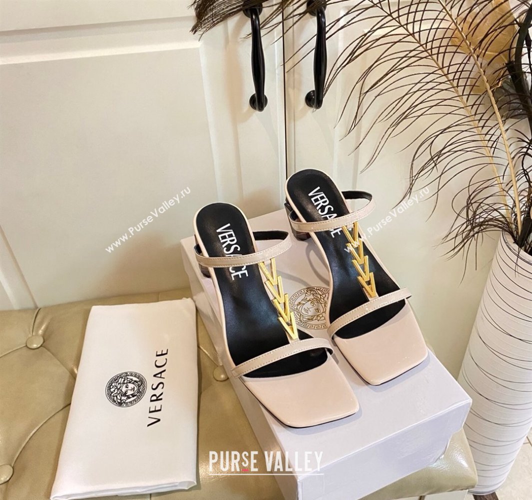 Versace Patent Leather Fragrance Heel Slides Sandal with V-Chain Nude 2025 0429 (MD-250429007)