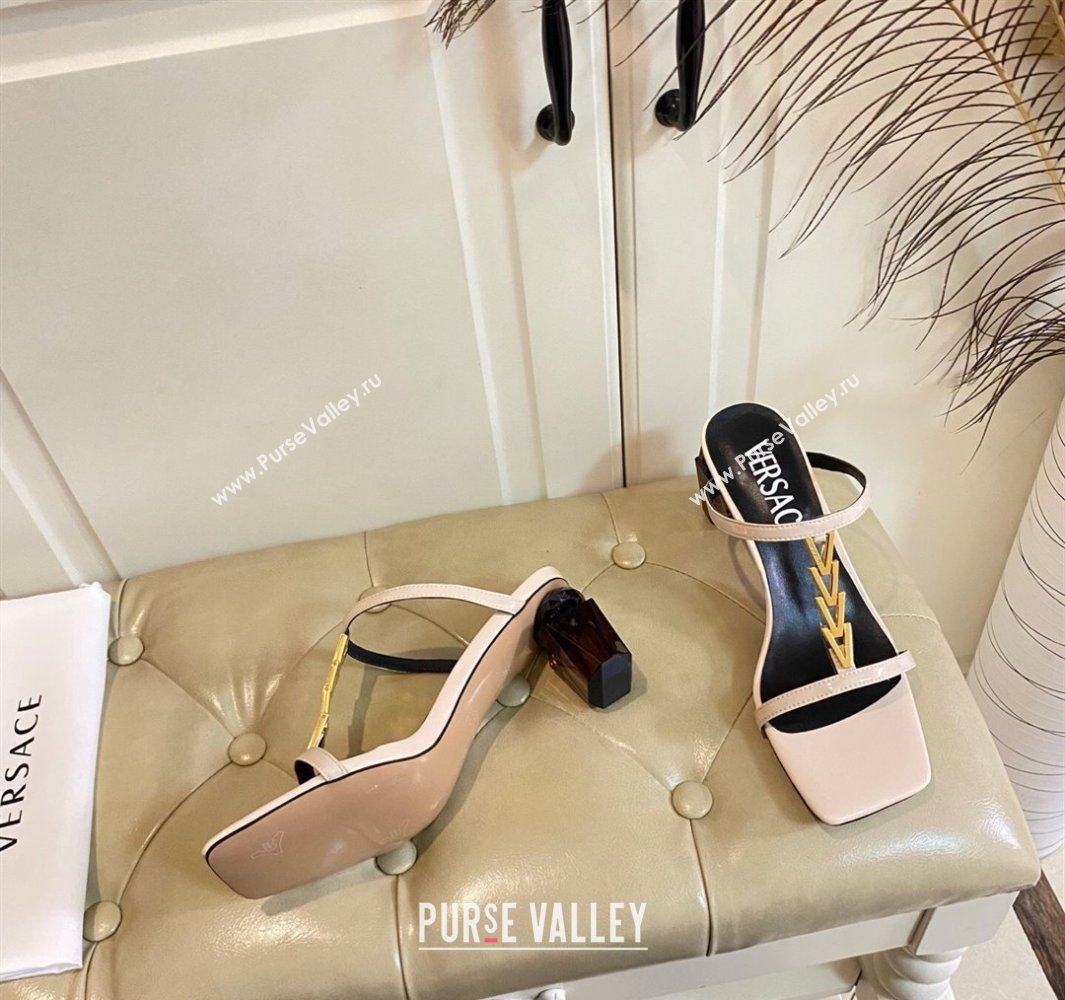 Versace Patent Leather Fragrance Heel Slides Sandal with V-Chain Nude 2025 0429 (MD-250429007)