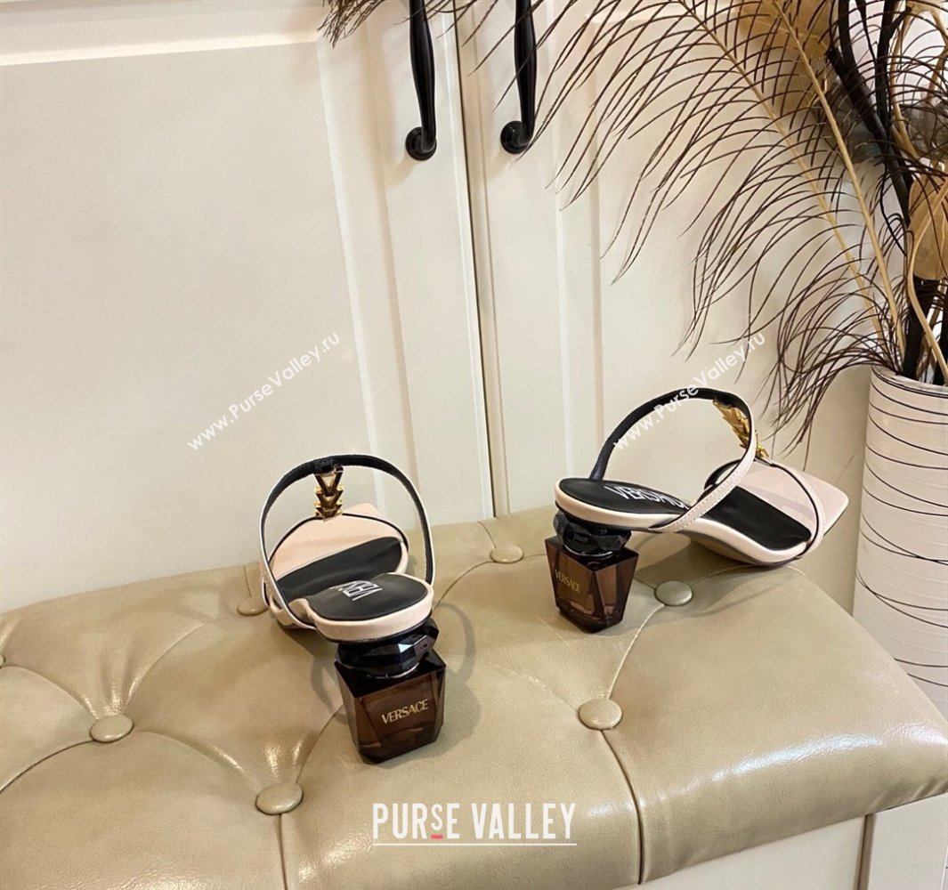 Versace Patent Leather Fragrance Heel Slides Sandal with V-Chain Nude 2025 0429 (MD-250429007)