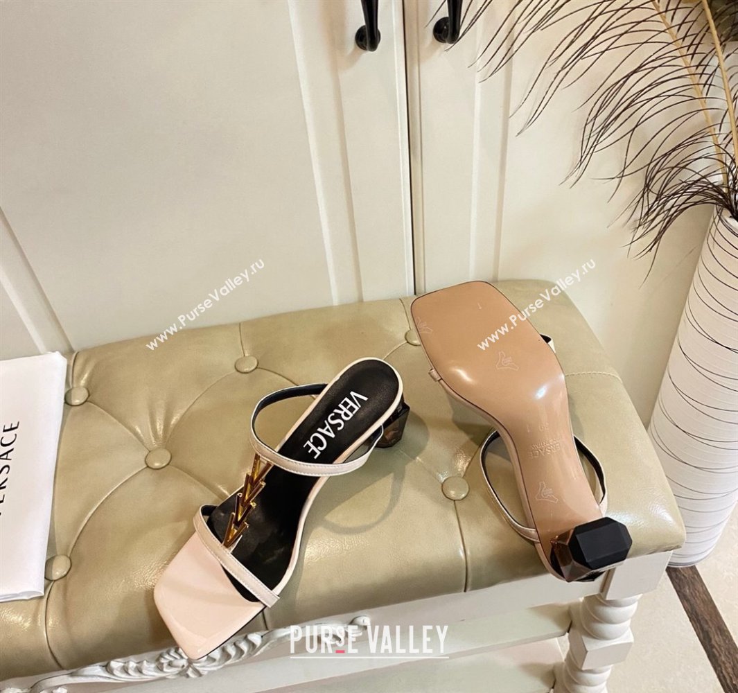 Versace Patent Leather Fragrance Heel Slides Sandal with V-Chain Nude 2025 0429 (MD-250429007)