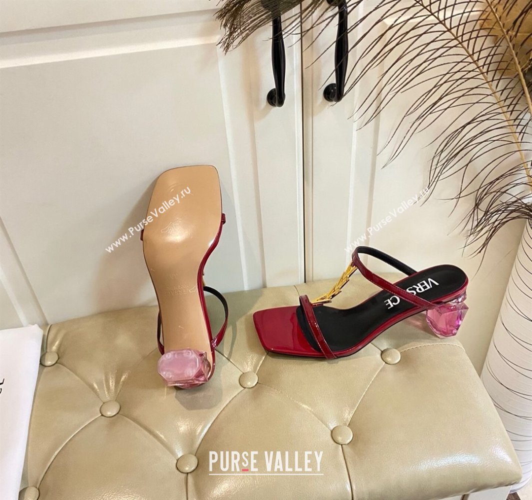 Versace Patent Leather Fragrance Heel Slides Sandal with V-Chain Dark Red 2025 0429 (MD-250429008)