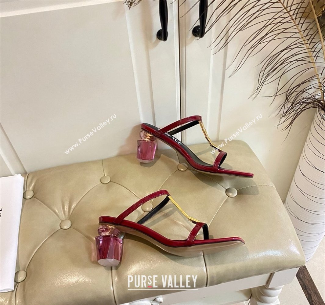 Versace Patent Leather Fragrance Heel Slides Sandal with V-Chain Dark Red 2025 0429 (MD-250429008)