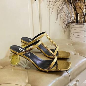 Versace Patent Leather Fragrance Heel Slides Sandal with V-Chain Gold 2025 0429 (MD-250429009)