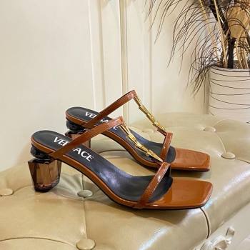 Versace Patent Leather Fragrance Heel Slides Sandal with V-Chain Brown 2025 0429 (MD-250429010)
