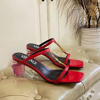 Versace Patent Leather Fragrance Heel Slides Sandal with V-Chain Bright Red 2025 0429 (MD-250429011)
