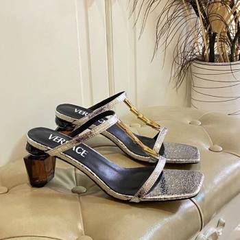 Versace Patent Leather Fragrance Heel Slides Sandal with V-Chain Silver 2025 0429 (MD-250429004)