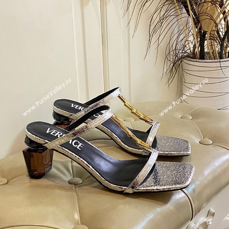 Versace Patent Leather Fragrance Heel Slides Sandal with V-Chain Silver 2025 0429 (MD-250429004)