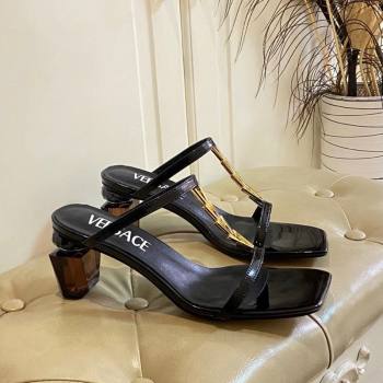 Versace Patent Leather Fragrance Heel Slides Sandal with V-Chain Black 2025 0429 (MD-250429012)