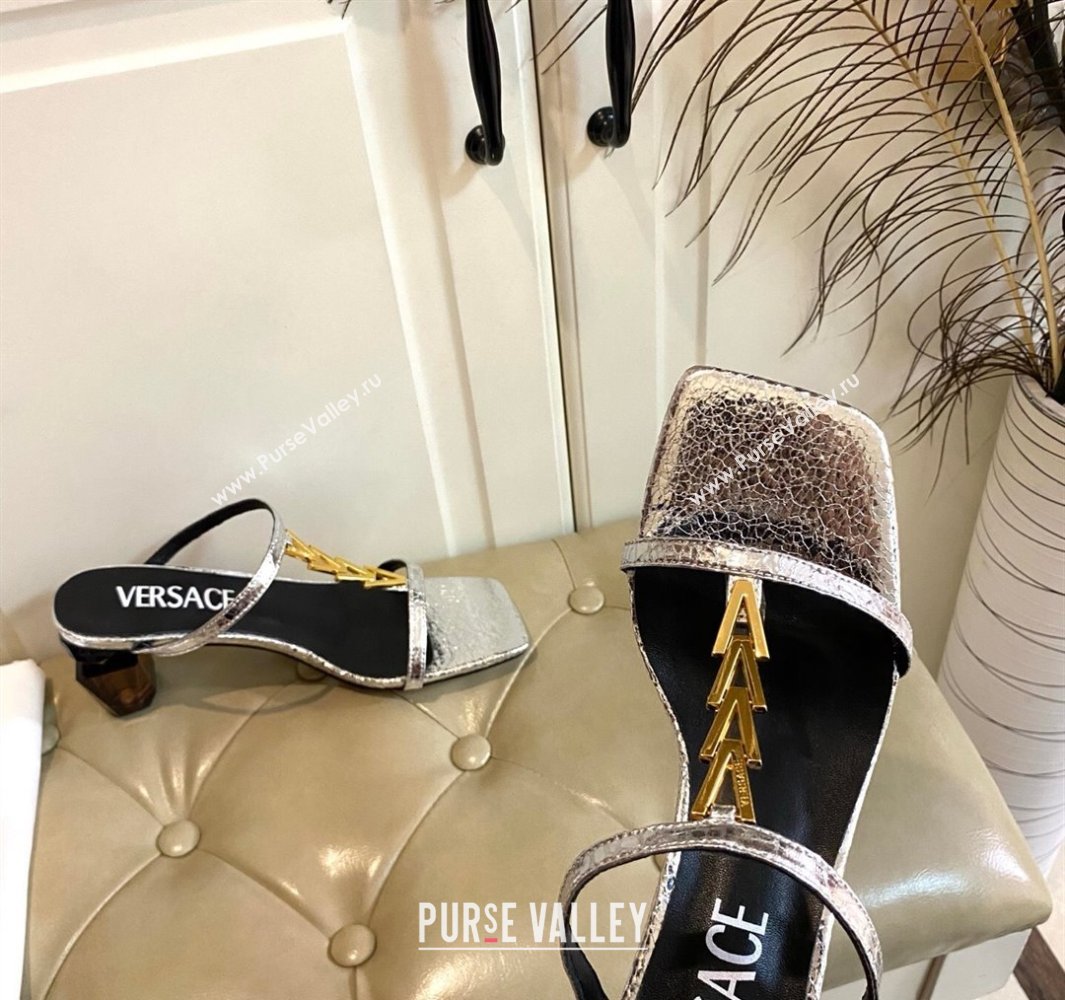Versace Patent Leather Fragrance Heel Slides Sandal with V-Chain Silver 2025 0429 (MD-250429004)