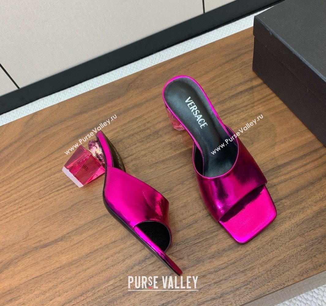 Versace Bright Patent Leather Slides Sandal with Fragrance Heel 7cm Dark Pink 2025 0429 (MD-250429025)