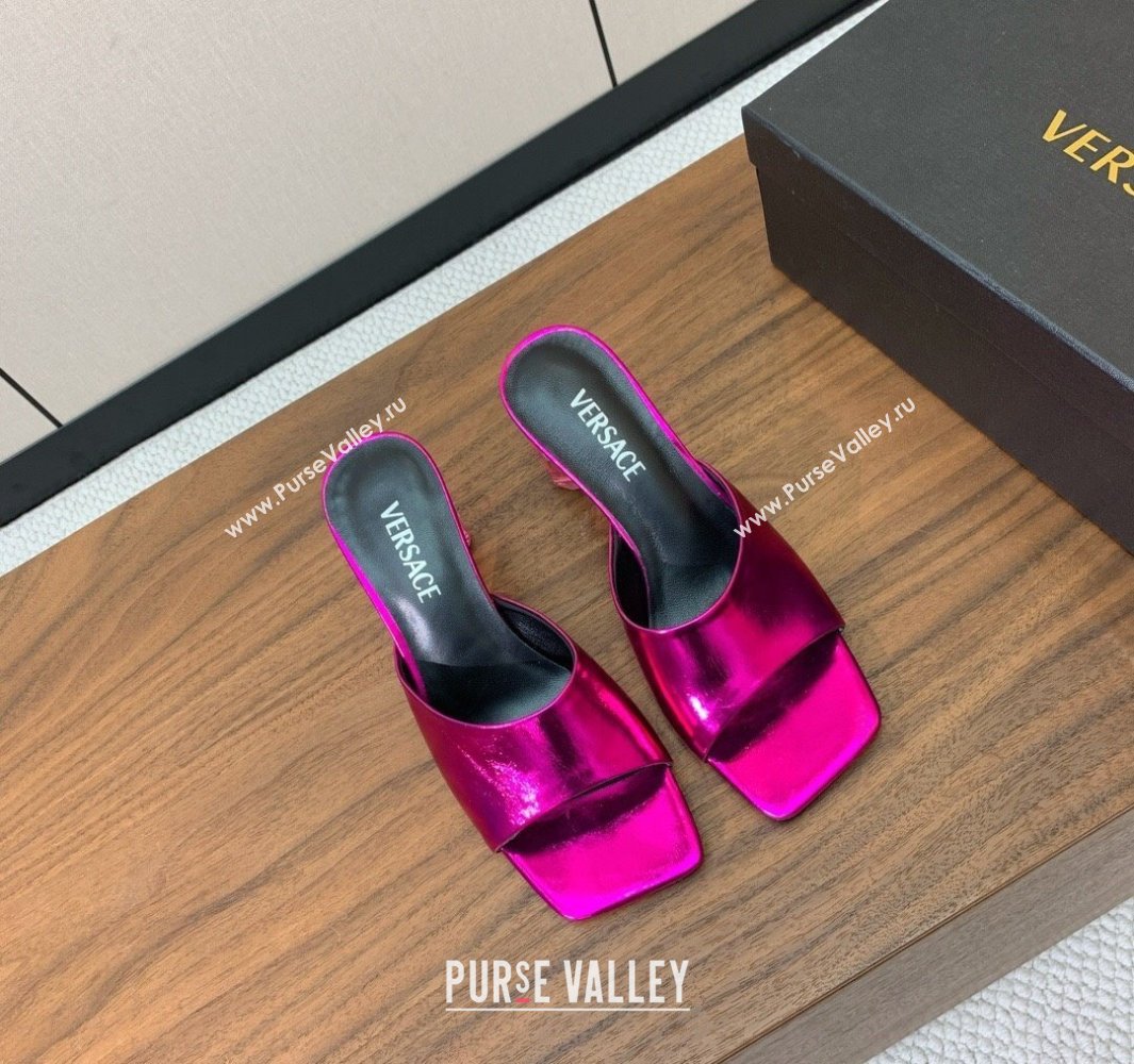 Versace Bright Patent Leather Slides Sandal with Fragrance Heel 7cm Dark Pink 2025 0429 (MD-250429025)