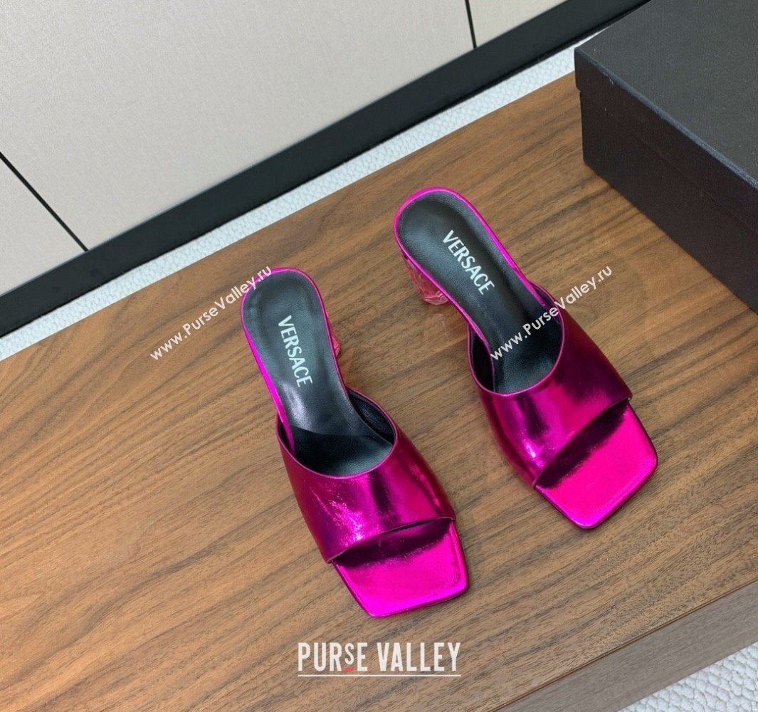 Versace Bright Patent Leather Slides Sandal with Fragrance Heel 7cm Dark Pink 2025 0429 (MD-250429025)
