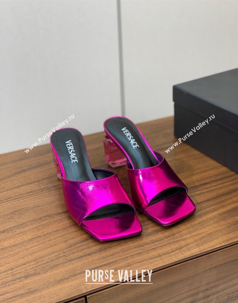 Versace Bright Patent Leather Slides Sandal with Fragrance Heel 7cm Dark Pink 2025 0429 (MD-250429025)
