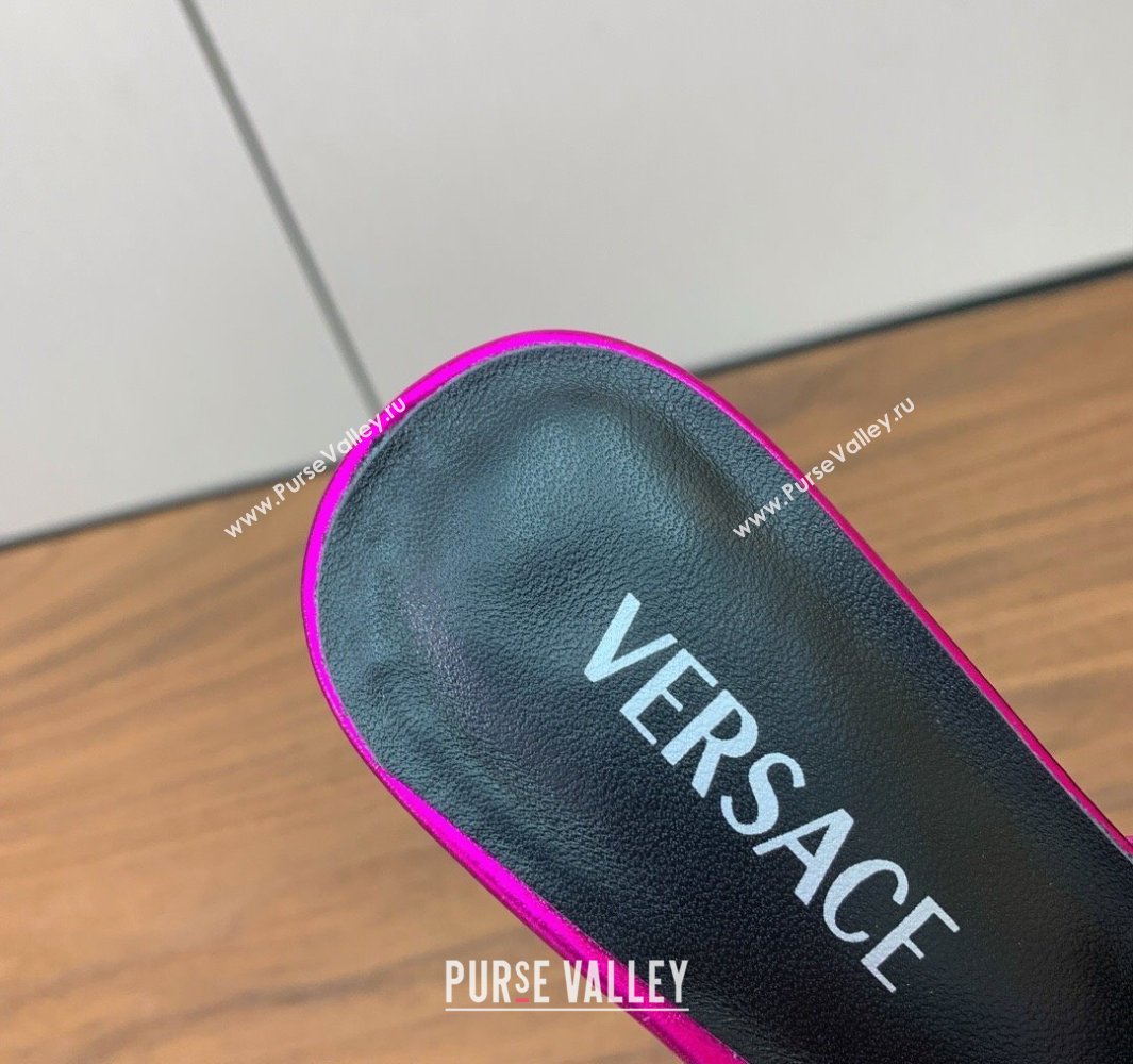 Versace Bright Patent Leather Slides Sandal with Fragrance Heel 7cm Dark Pink 2025 0429 (MD-250429025)