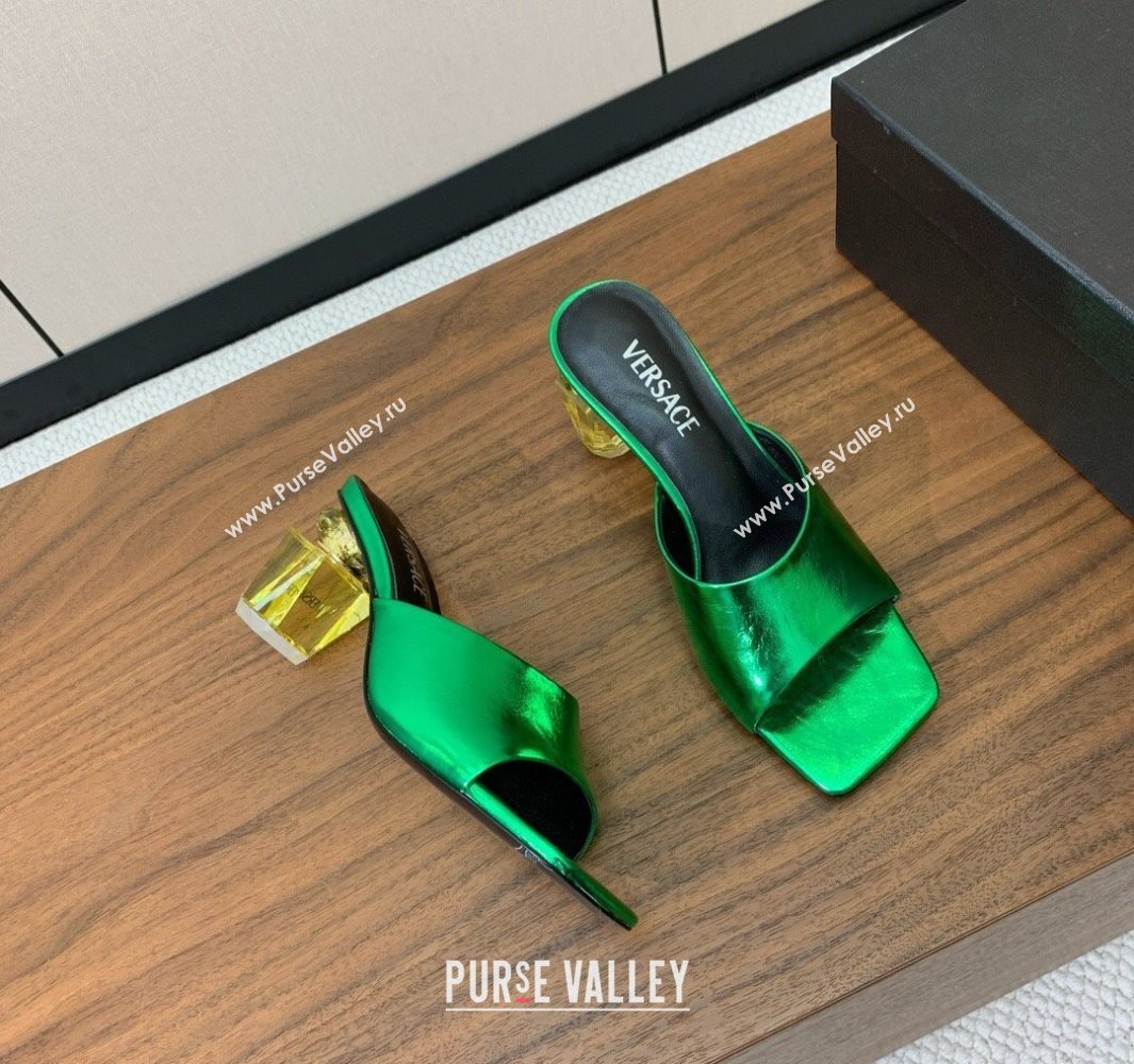 Versace Bright Patent Leather Slides Sandal with Fragrance Heel 7cm Green 2025 0429 (MD-250429029)