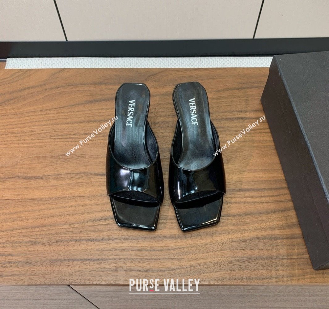 Versace V2025 Patent Leather Slides Sandal 5.5cm with V-shaped Heel Black 2025 0429 (MD-250429030)