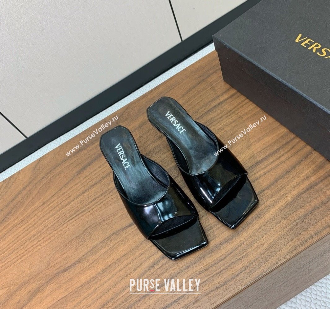 Versace V2025 Patent Leather Slides Sandal 5.5cm with V-shaped Heel Black 2025 0429 (MD-250429030)