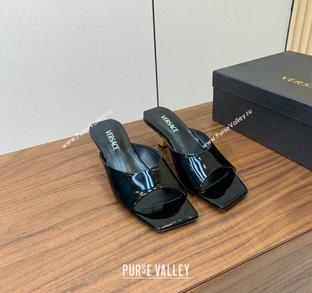 Versace V2025 Patent Leather Slides Sandal 5.5cm with V-shaped Heel Black 2025 0429 (MD-250429030)