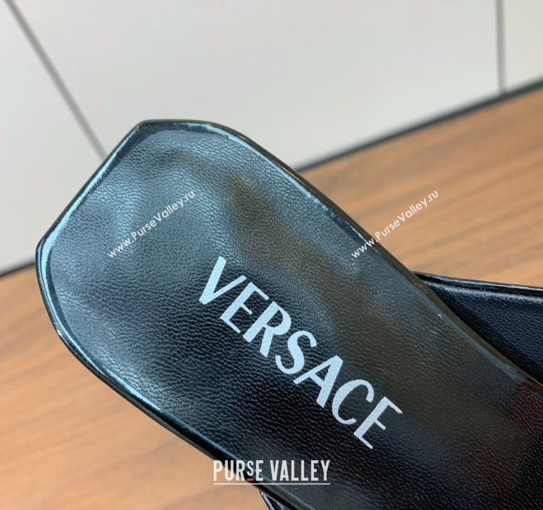 Versace V2025 Patent Leather Slides Sandal 5.5cm with V-shaped Heel Black 2025 0429 (MD-250429030)