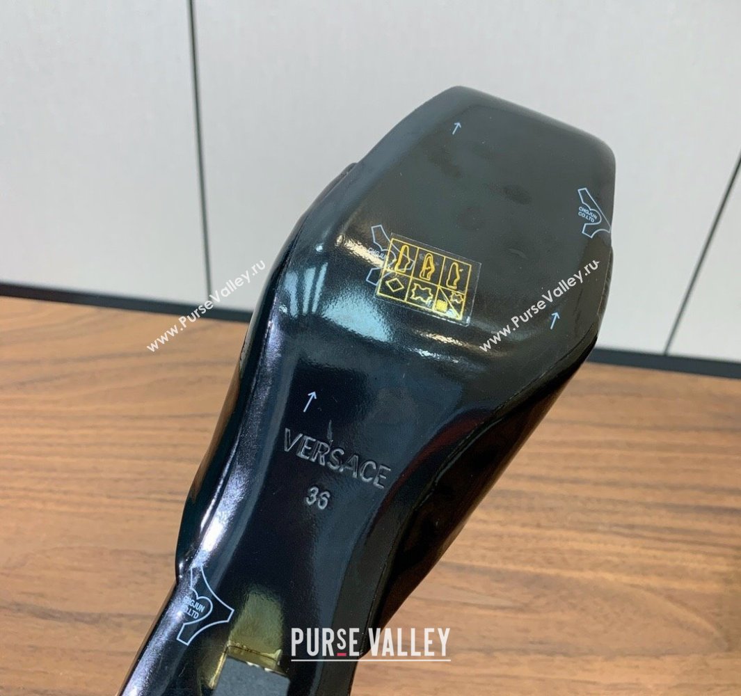 Versace V2025 Patent Leather Slides Sandal 5.5cm with V-shaped Heel Black 2025 0429 (MD-250429030)