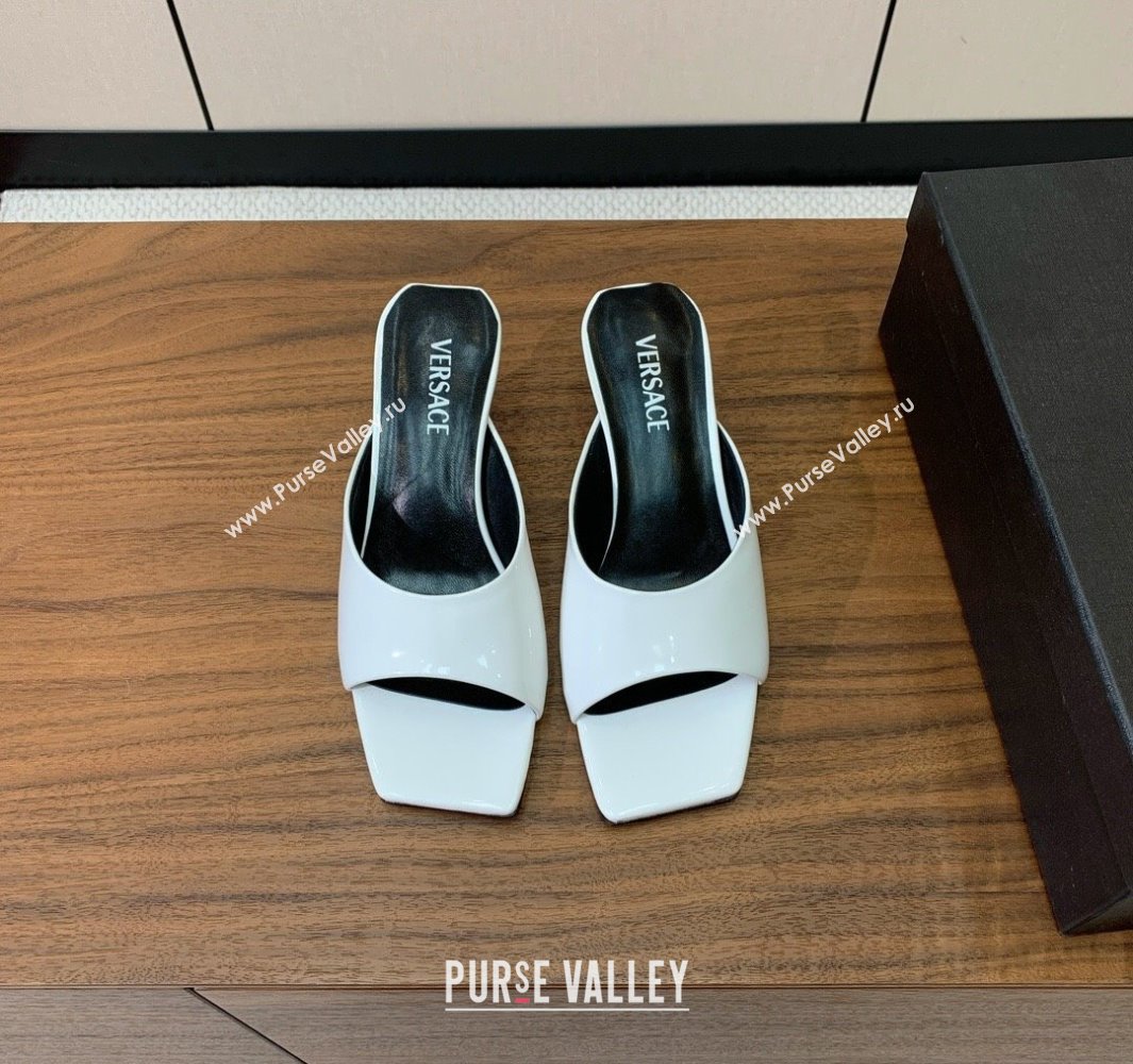 Versace V2025 Patent Leather Slides Sandal 5.5cm with V-shaped Heel White 2025 0429 (MD-250429031)
