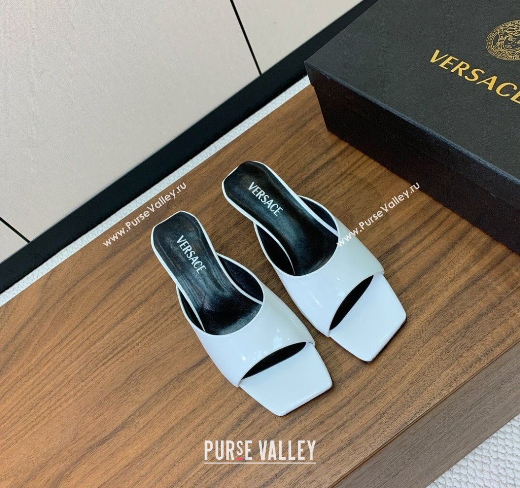 Versace V2025 Patent Leather Slides Sandal 5.5cm with V-shaped Heel White 2025 0429 (MD-250429031)