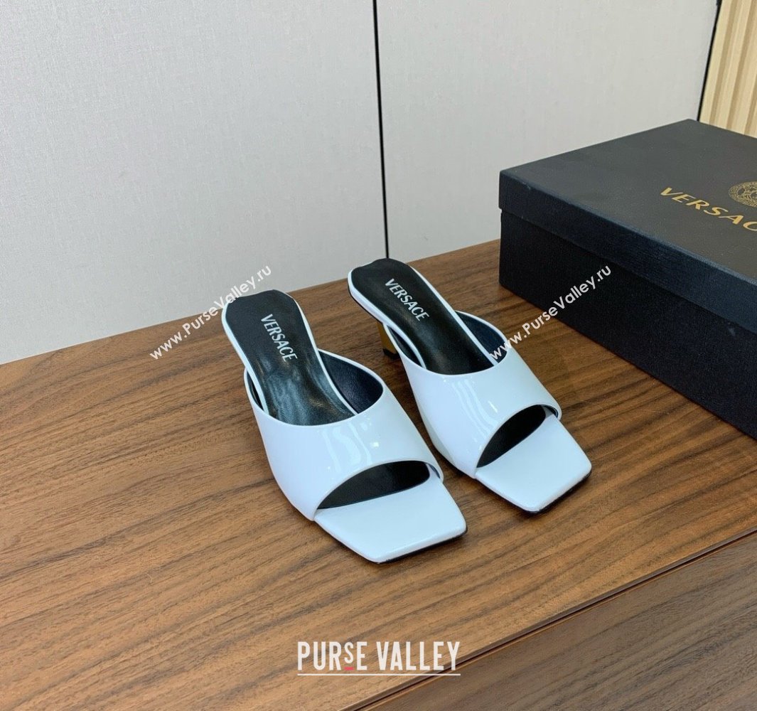 Versace V2025 Patent Leather Slides Sandal 5.5cm with V-shaped Heel White 2025 0429 (MD-250429031)