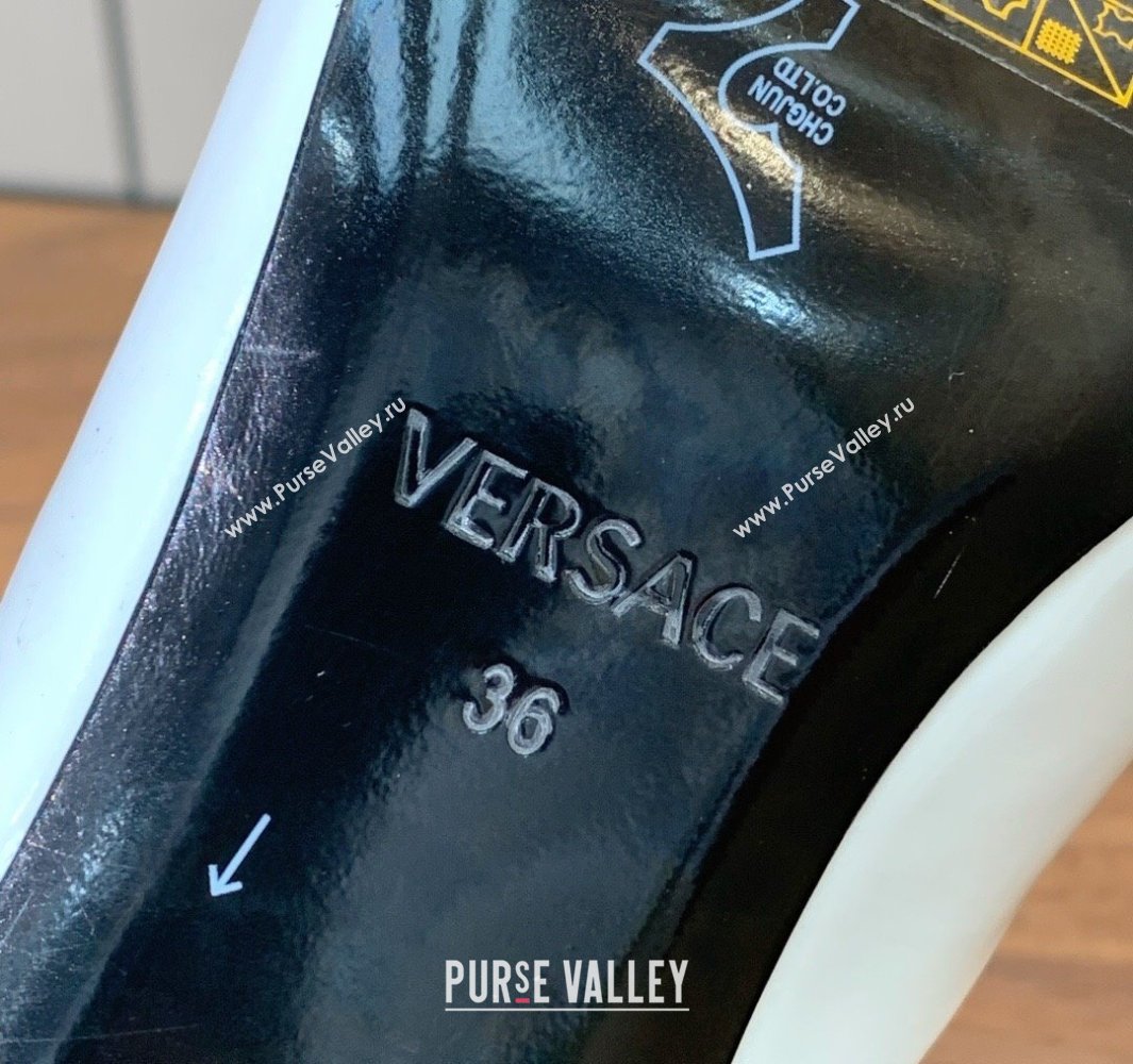 Versace V2025 Patent Leather Slides Sandal 5.5cm with V-shaped Heel White 2025 0429 (MD-250429031)