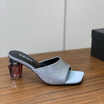 Versace Bright Strass Satin Slides Sandal with Fragrance Heel 7cm Silver 2025 0429 (MD-250429014)
