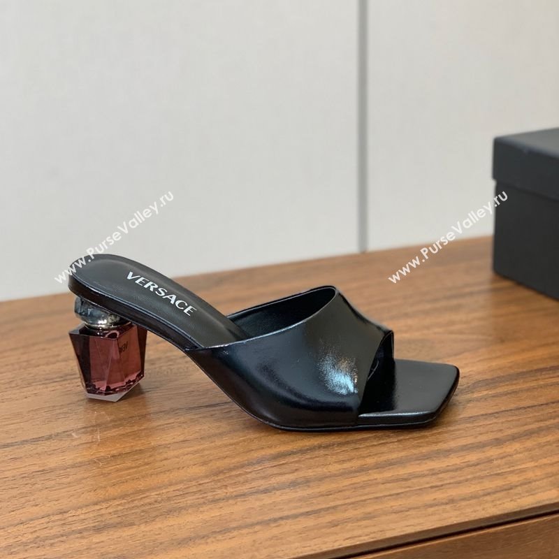 Versace Bright Patent Leather Slides Sandal with Fragrance Heel 7cm Black 2025 0429 (MD-250429021)