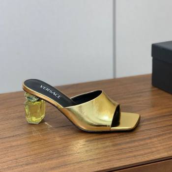 Versace Bright Patent Leather Slides Sandal with Fragrance Heel 7cm Gold 2025 0429 (MD-250429023)