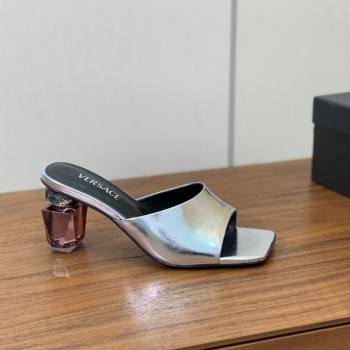 Versace Bright Patent Leather Slides Sandal with Fragrance Heel 7cm Silver 2025 0429 (MD-250429024)
