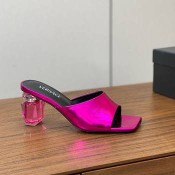 Versace Bright Patent Leather Slides Sandal with Fragrance Heel 7cm Dark Pink 2025 0429 (MD-250429025)