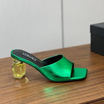 Versace Bright Patent Leather Slides Sandal with Fragrance Heel 7cm Green 2025 0429 (MD-250429029)