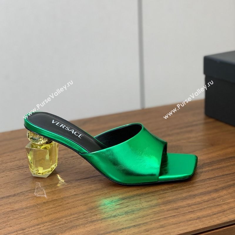 Versace Bright Patent Leather Slides Sandal with Fragrance Heel 7cm Green 2025 0429 (MD-250429029)